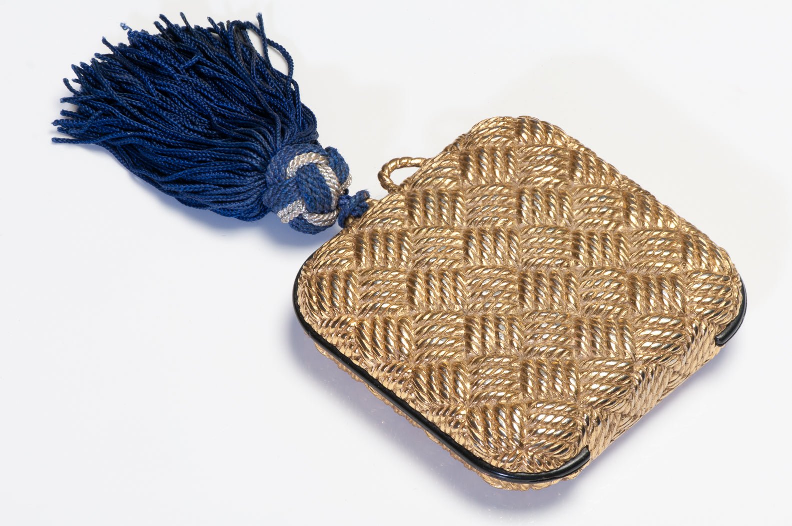 Isabel Canovas Paris 1980’s Robert Goossens Basket Weave Tassel Powder Compact