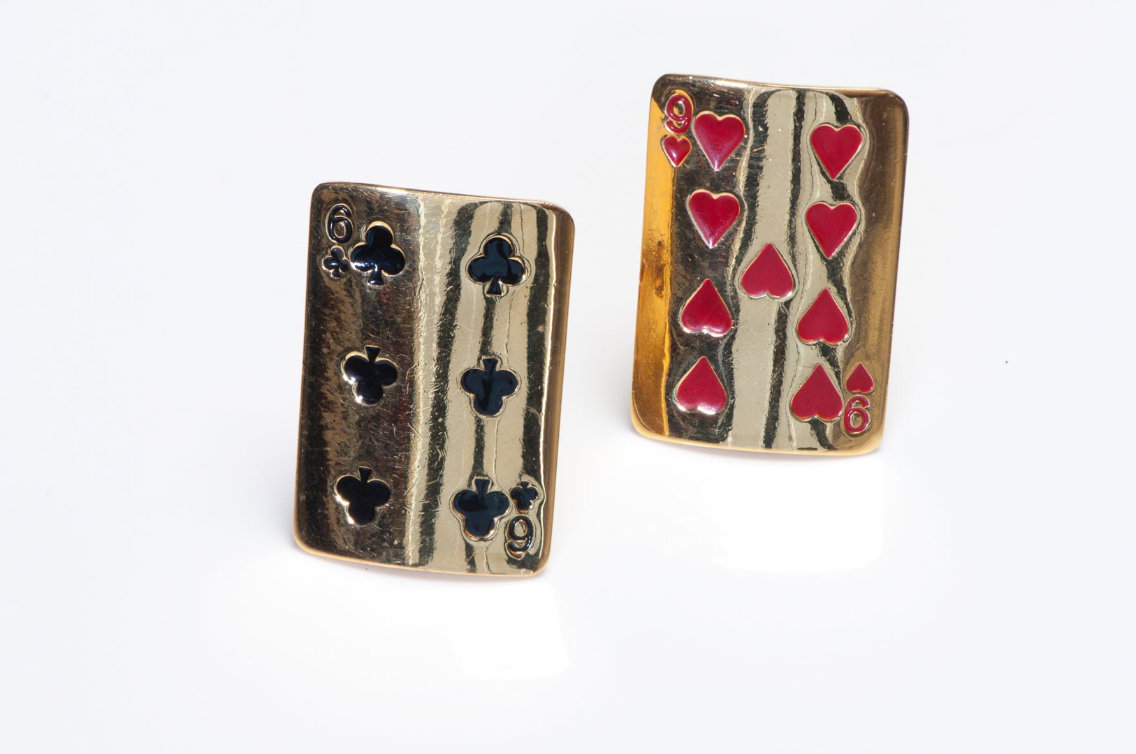 Isabel Canovas Paris Gold Plated Black Red Enamel Playing Cards Earrings