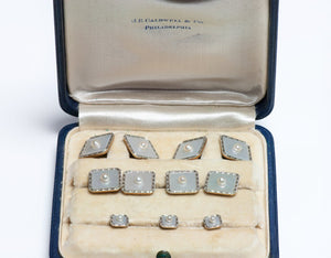 J. E. Caldwell Art Deco 9 Piece Platinum Gold Pearl Cufflink Full Dress Set