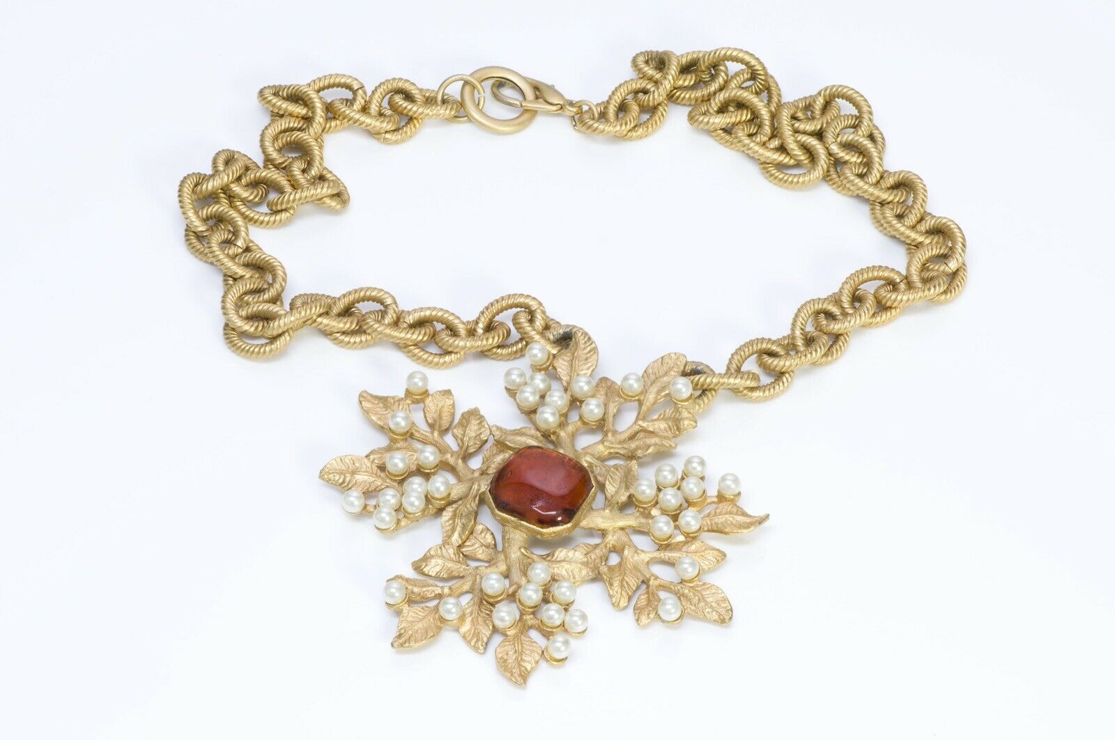 Jacques Fath Paris Gripoix Pearl Pendant Chain Necklace