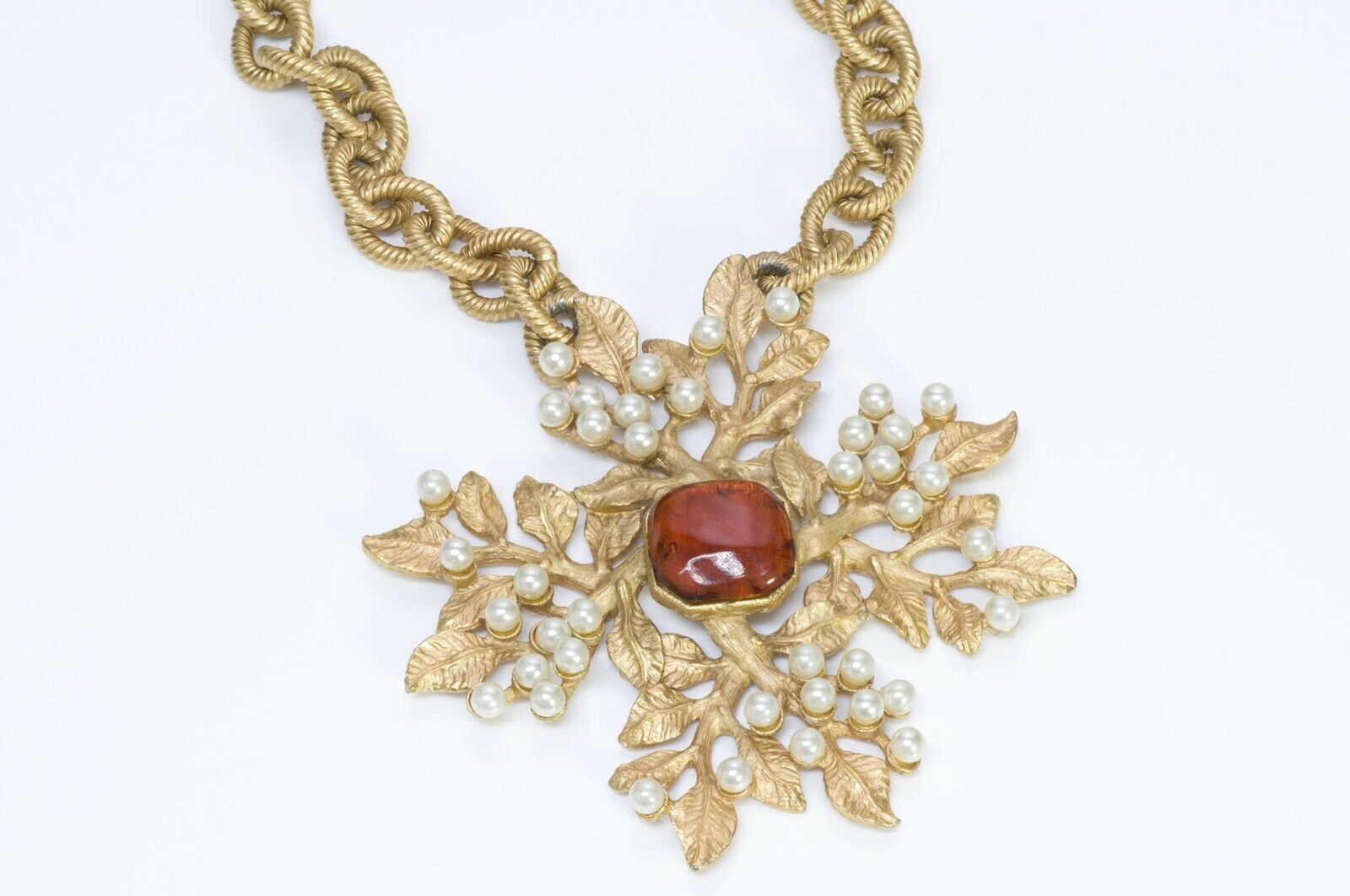 Jacques Fath Paris Gripoix Pearl Pendant Chain Necklace
