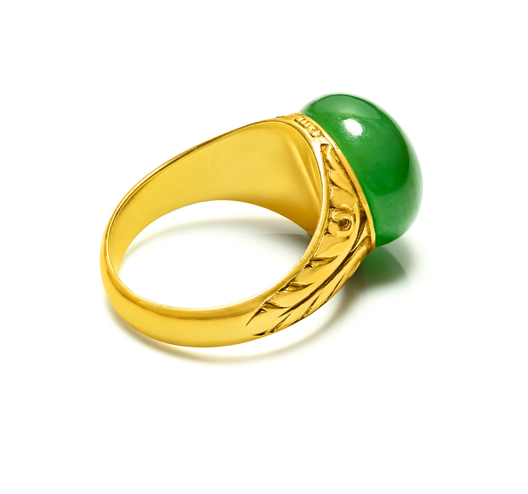 Antique Natural Jade Ring with GIA Certificate in Carved Gold – Unisex