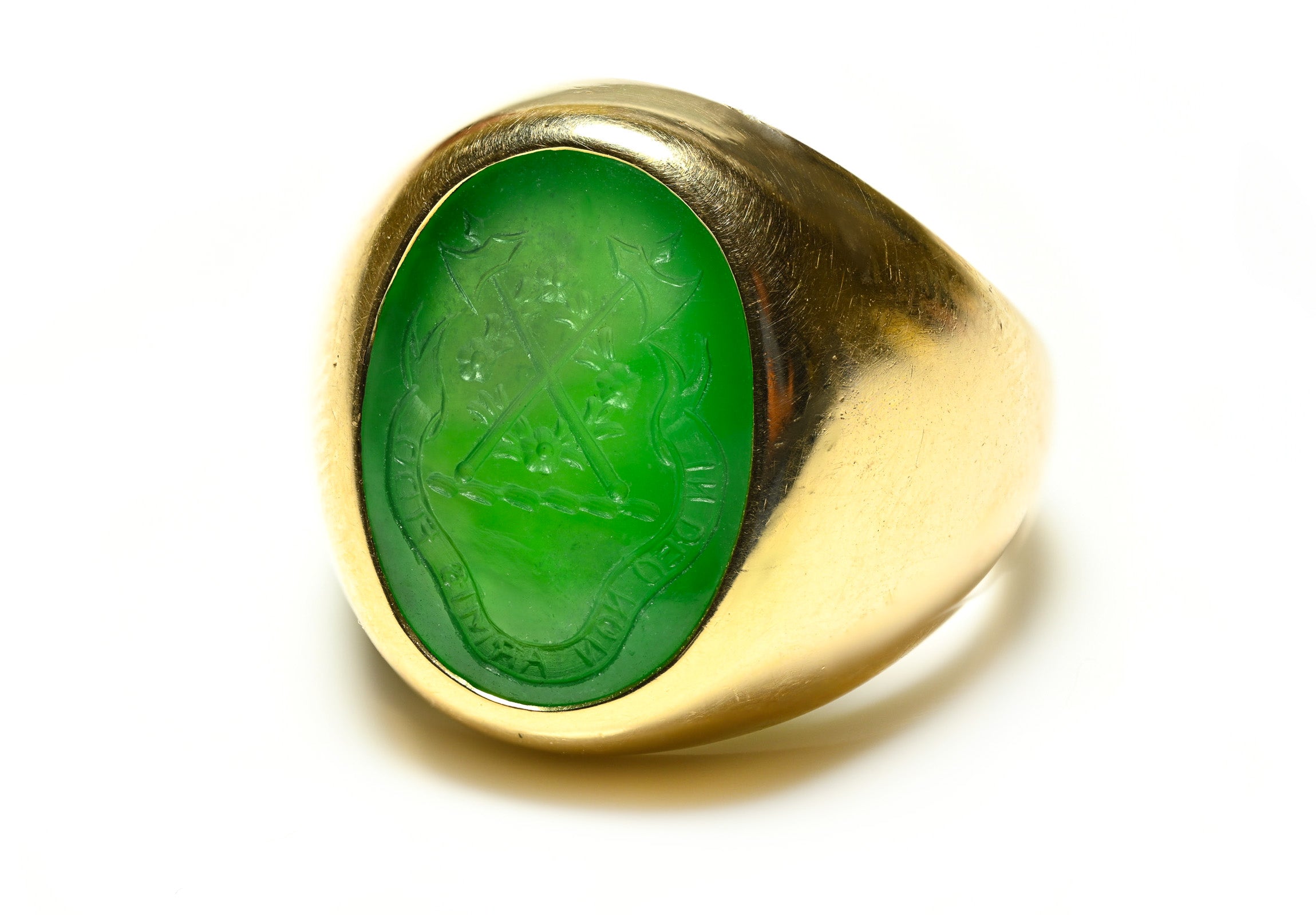 Antique Jade Crest Gold Men's Ring