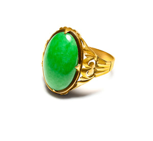 Antique Chinese Yellow Gold Cabochon Jade Ring