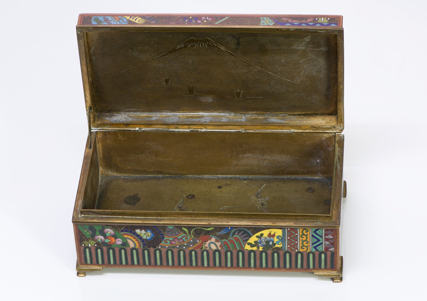 Japanese Antique Meiji Cloisonne Brass Box