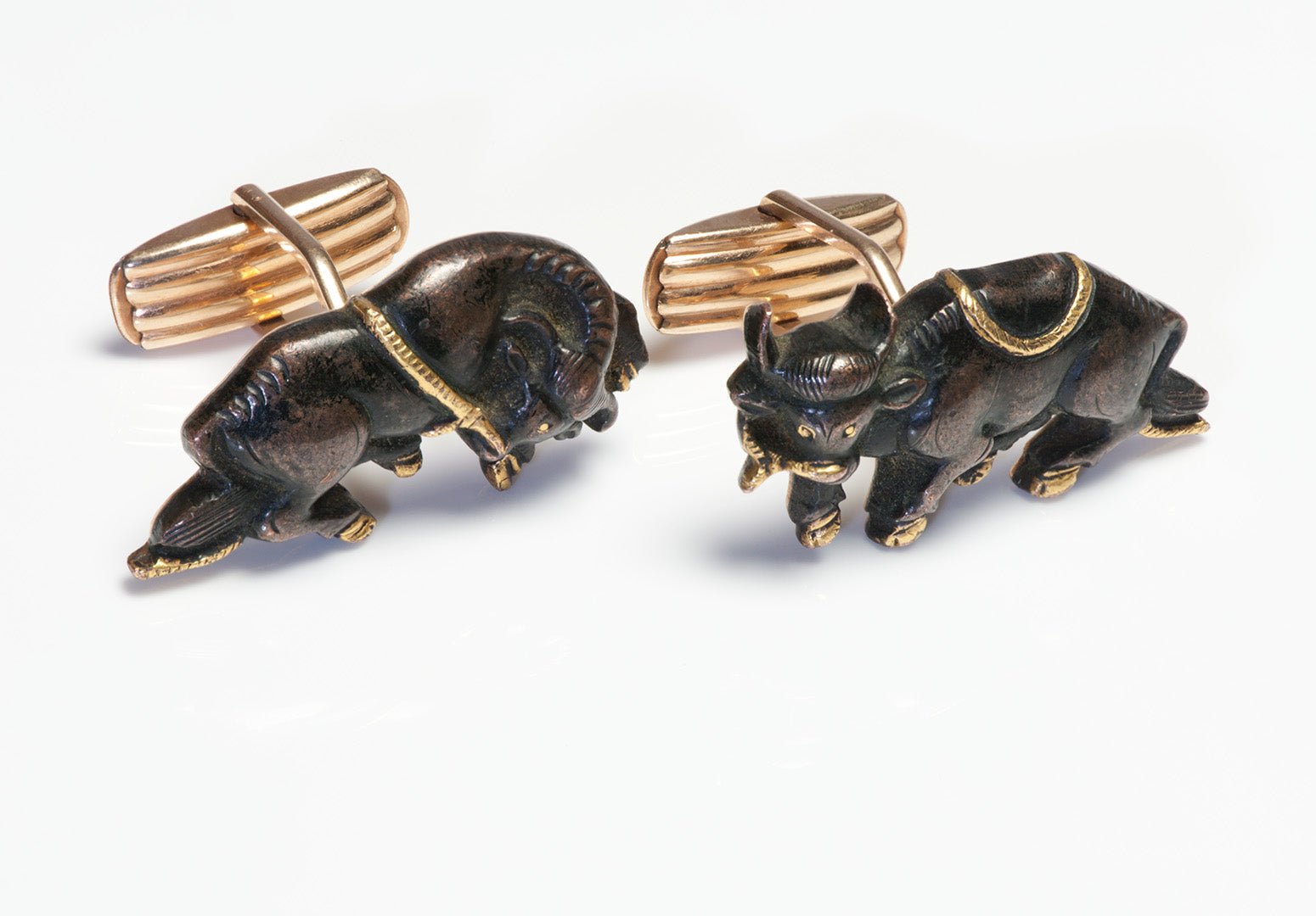 Japanese Shakudo Gold Mounted Bull Cufflinks