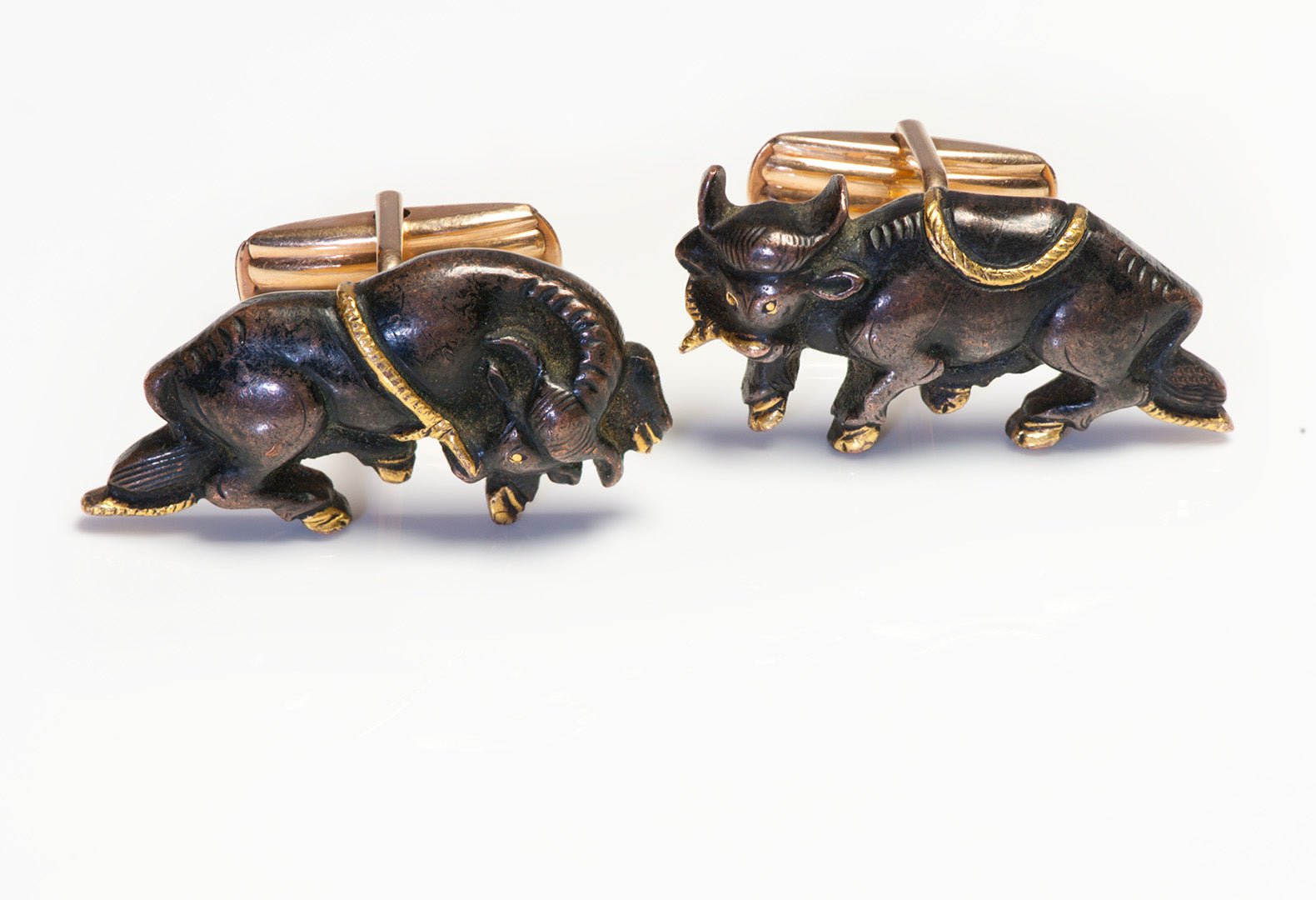 Japanese Shakudo Gold Mounted Bull Cufflinks