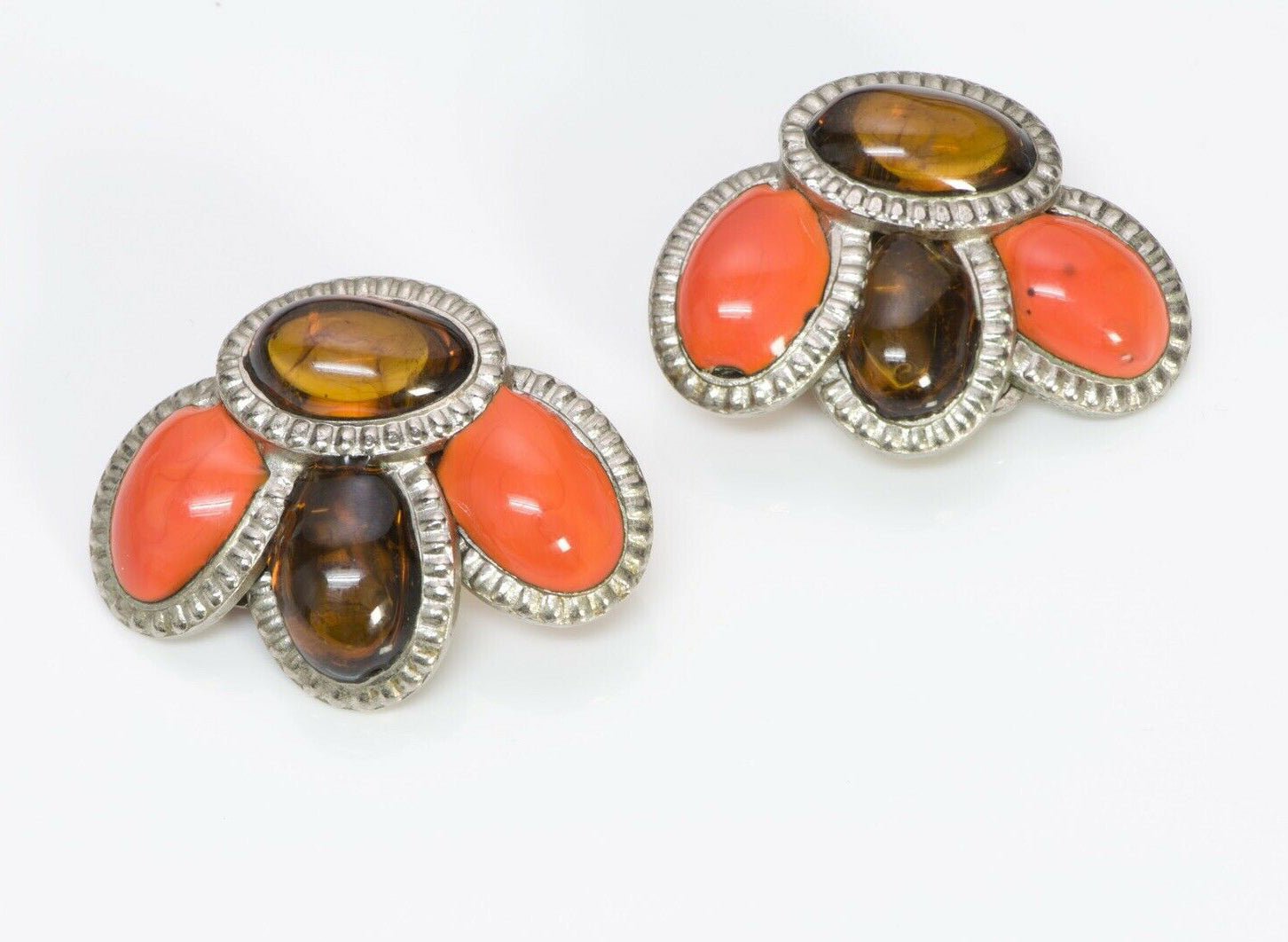 Jean Patou Christian Lacroix Gripoix 1980’s Orange Glass Necklace Earrings Set