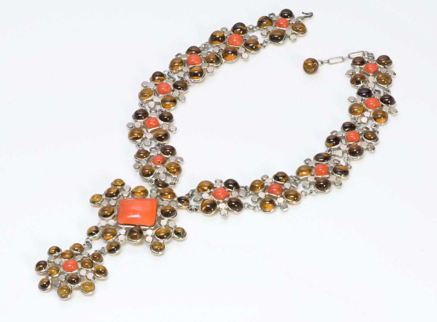 Jean Patou Christian Lacroix Gripoix 1980’s Orange Glass Necklace Earrings Set