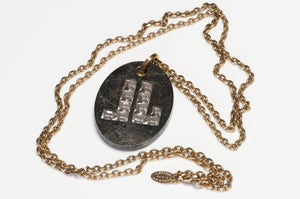 Jeanne Lanvin Paris Two Tone Crystal Logo Chain Pendant Necklace