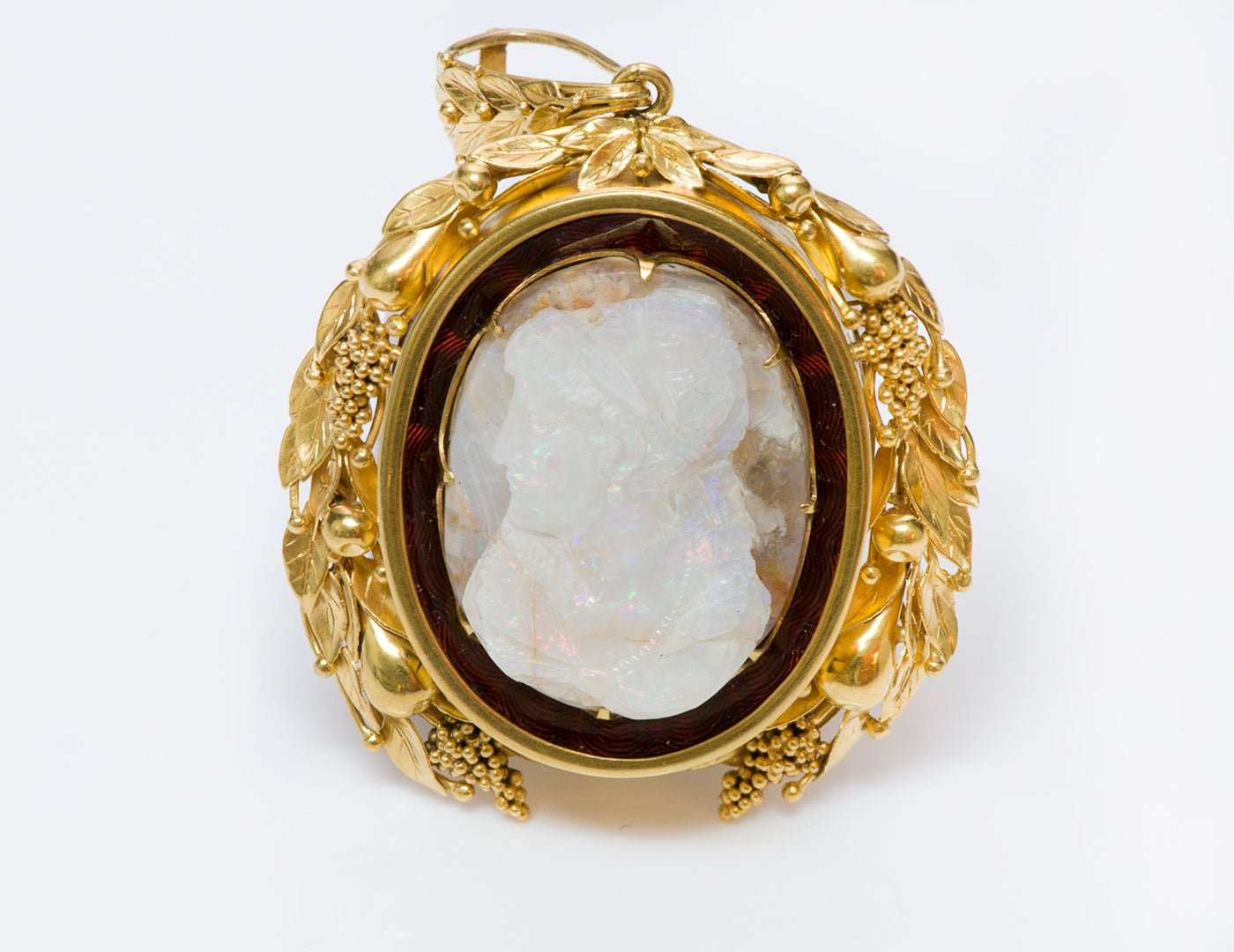 John Brogden Antique Opal Cameo Gold Enamel Pendant