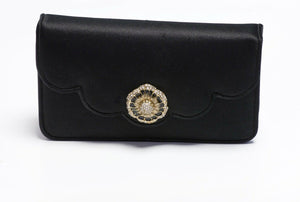 Judith Leiber Black Satin Camellia Flower Enamel Crystal Mini Clutch Bag