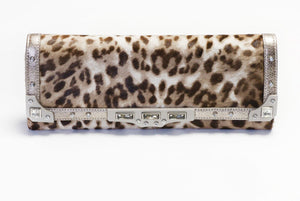 Judith Leiber Brown Leather Crystal Clutch Bag