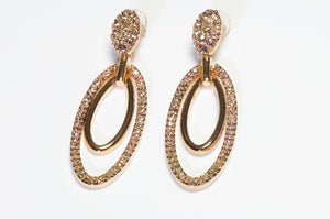 Judith Leiber Long Gold Plated Ombre Brown Pink Crystal Hoop Earrings