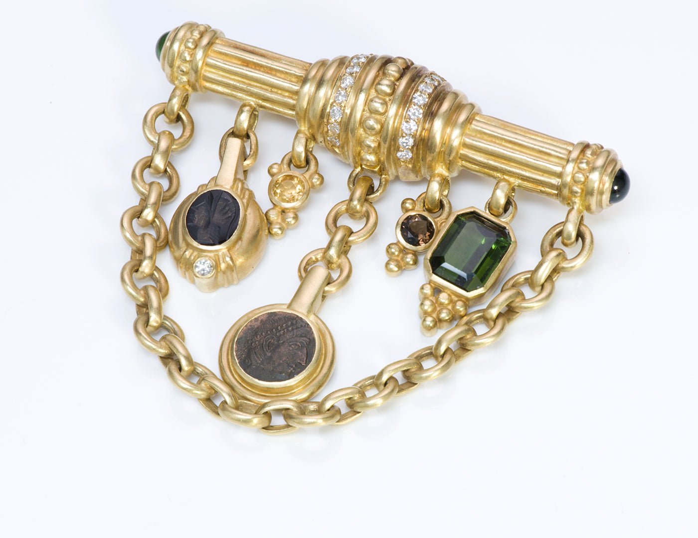 Judith Ripka 18K Gold Diamond Chain Brooch