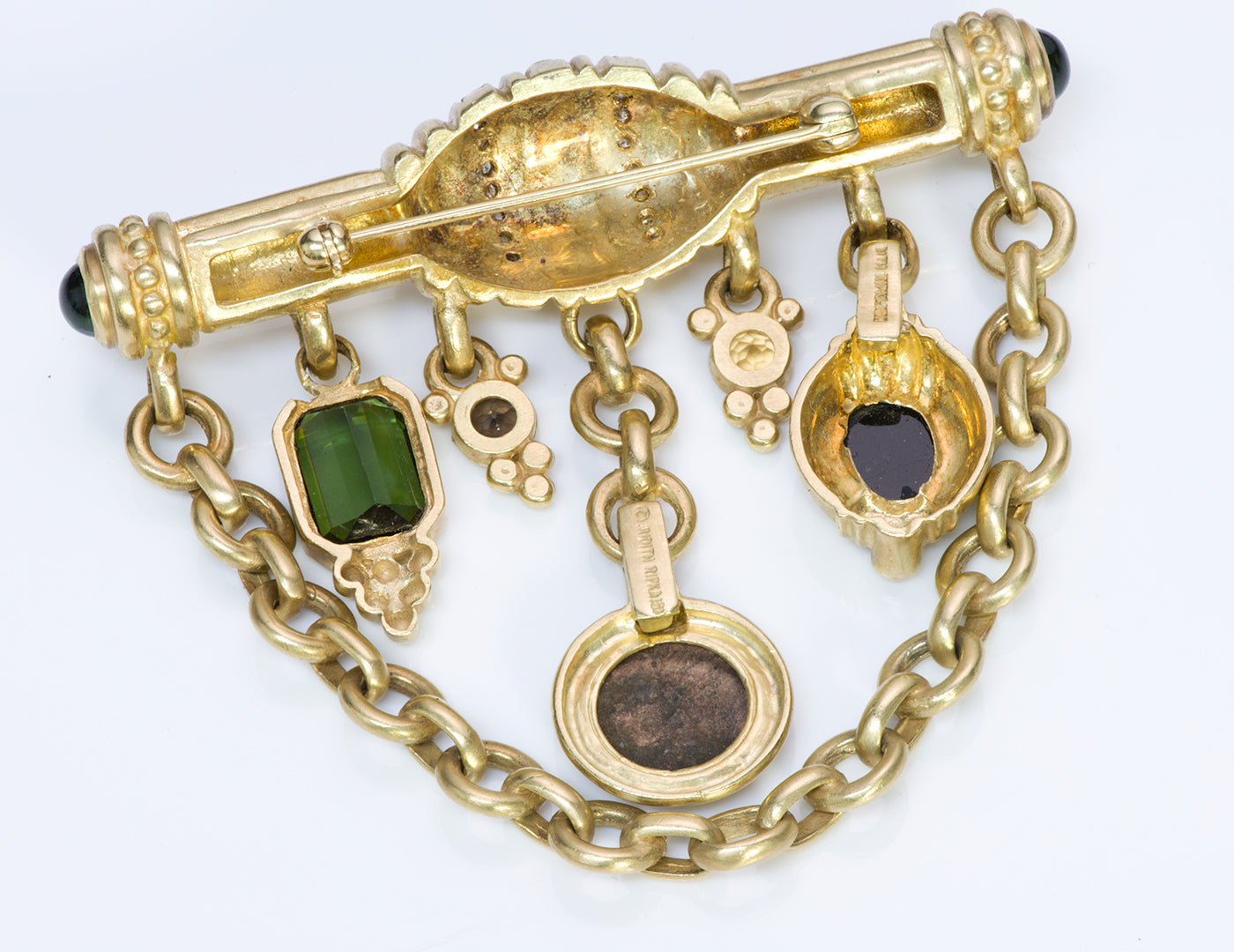 Judith Ripka 18K Gold Diamond Chain Brooch