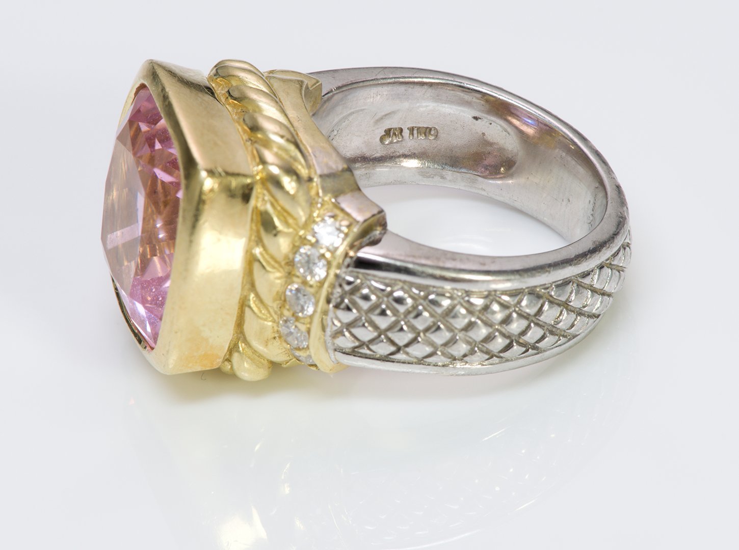 Judith Ripka 18K Gold Silver Diamond Pink Tourmaline Ring