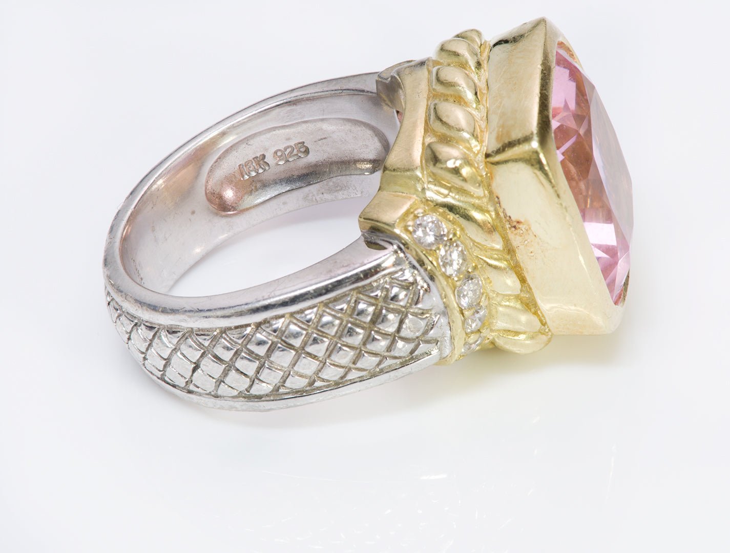 Judith Ripka 18K Gold Silver Diamond Pink Tourmaline Ring