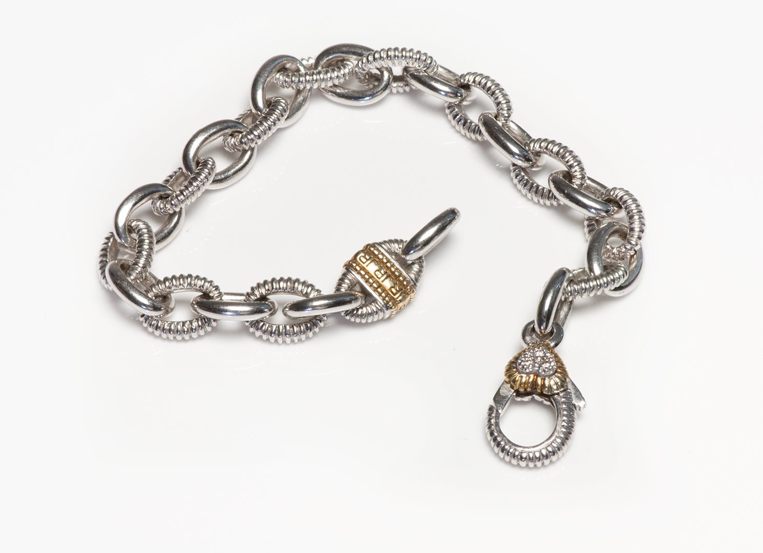 Judith Ripka Fontaine Gold Silver Diamond Link Bracelet