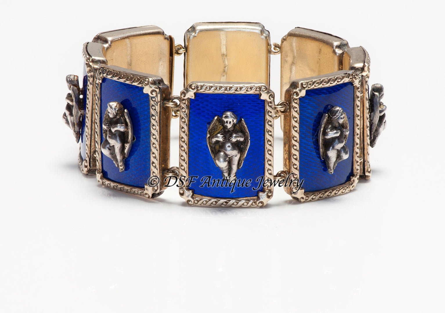 Jules Wièse Rare Antique Silver Gold Enamel Cherub Bracelet