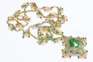 Juliana Delizza & Elster 1960's Green Crystal Convertible Brooch Pendant Necklace