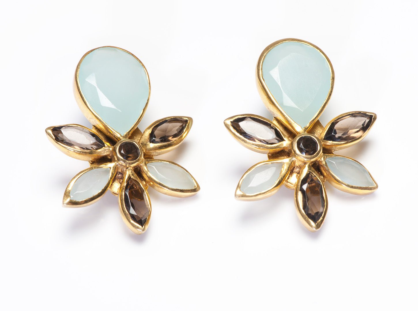 Julie Vos Gold Plated Chalcedony Flower Earrings