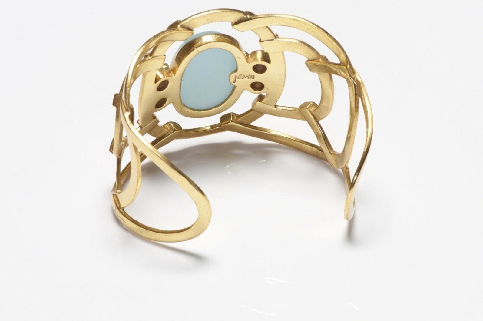 Julie Vos Wide Gold Plated Chalcedony Cuff Bracelet