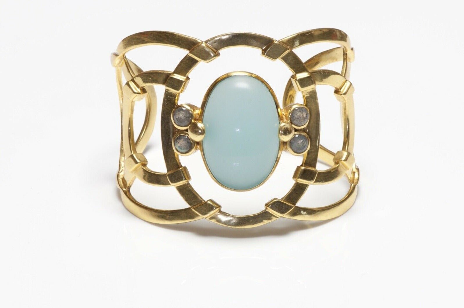 Julie Vos Wide Gold Plated Chalcedony Cuff Bracelet