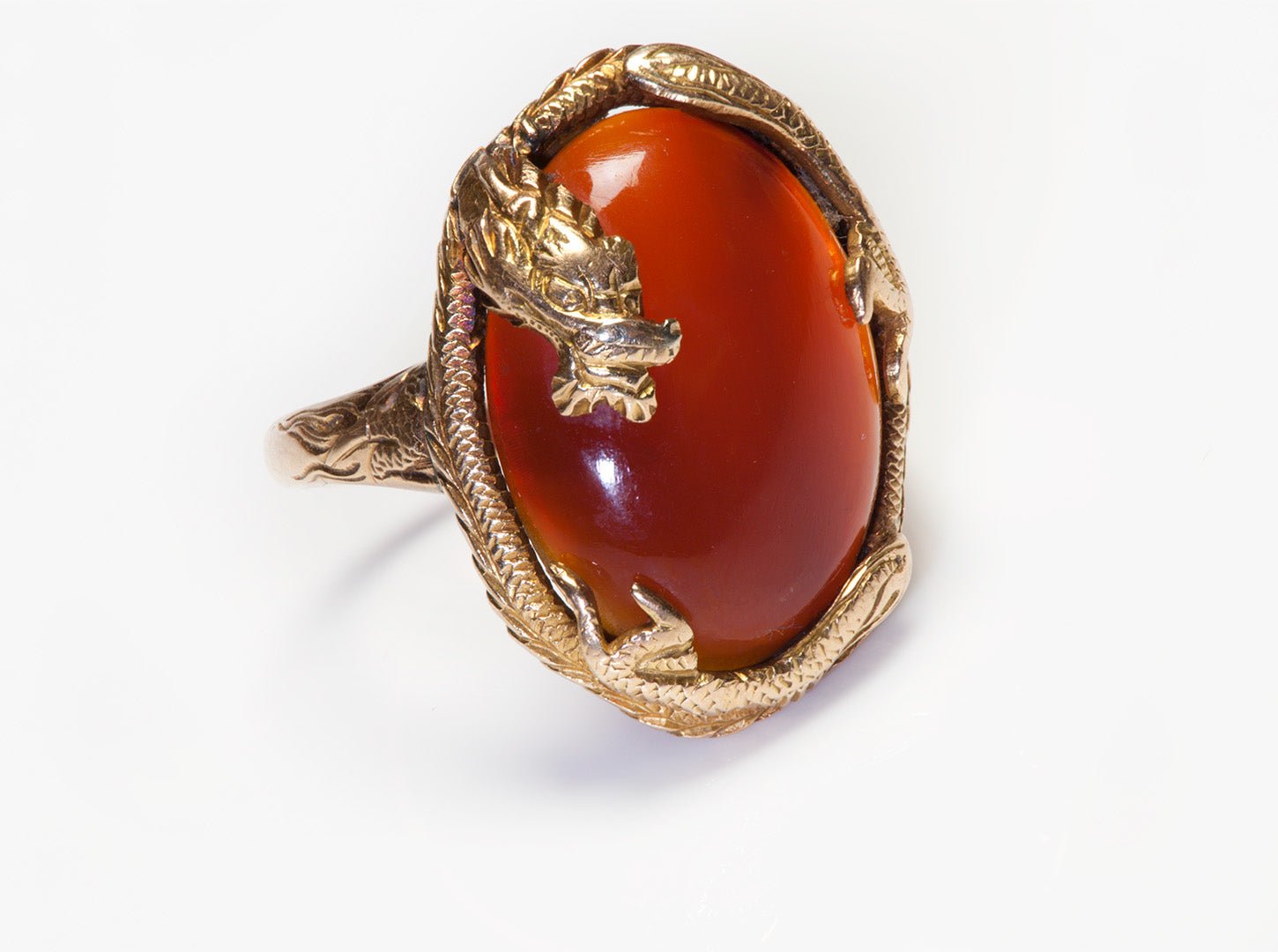 K. Uyeda Antique 18K Gold Carnelian Dragon Ring