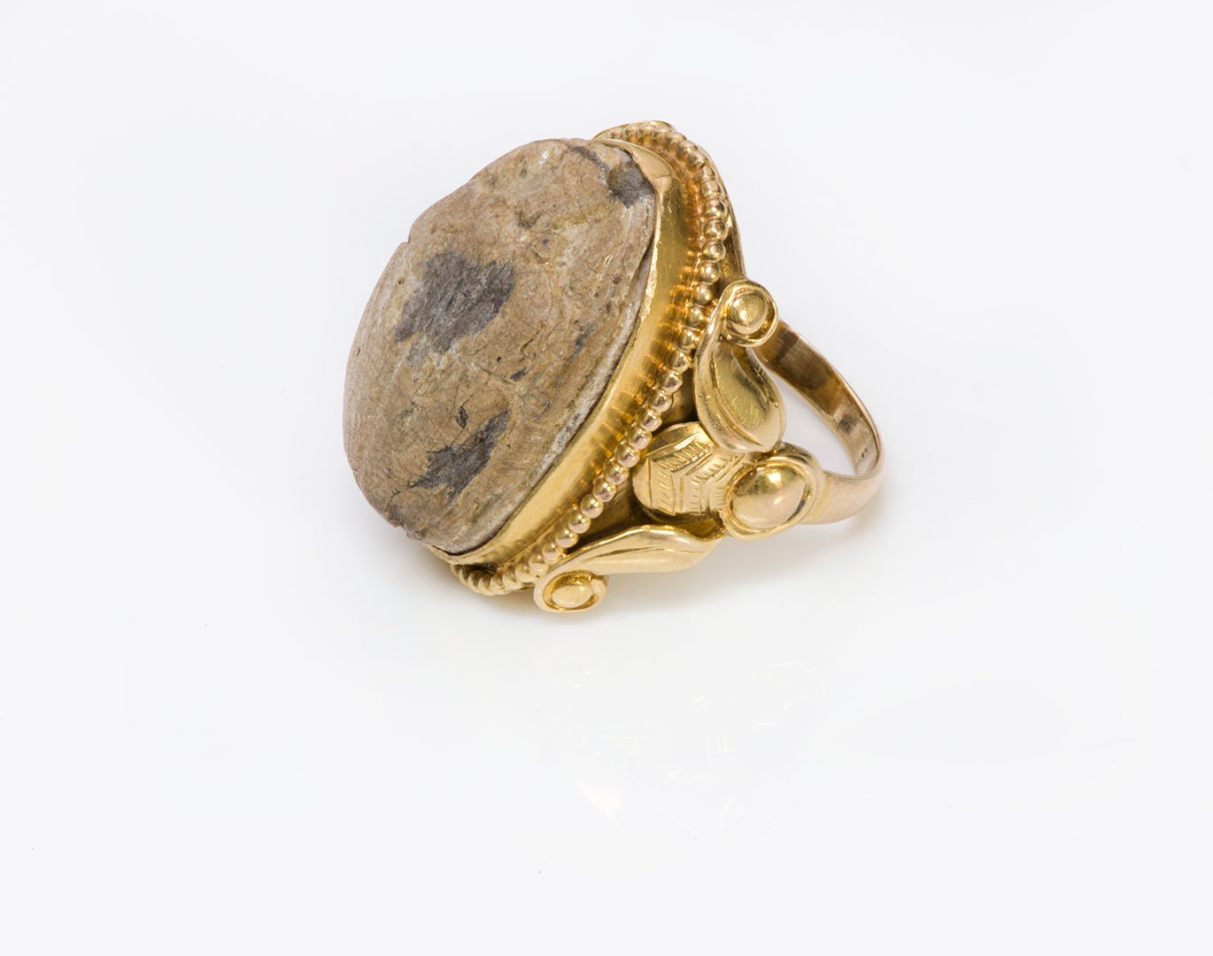 Kalo Shop Arts & Crafts Antique Egyptian Revival 14K Gold Ancient Scarab Ring