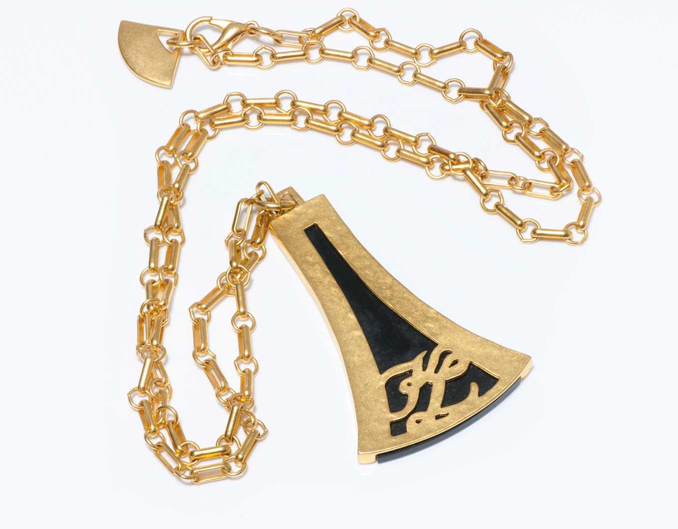 Karl Lagerfeld Gold Plated Black Resin Logo Pendant Necklace