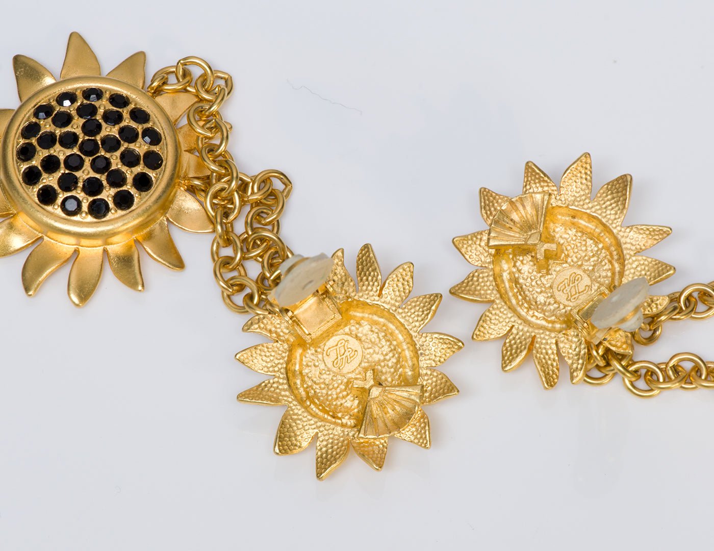 Karl Lagerfeld Gold Tone Crystal Sunflower Earrings