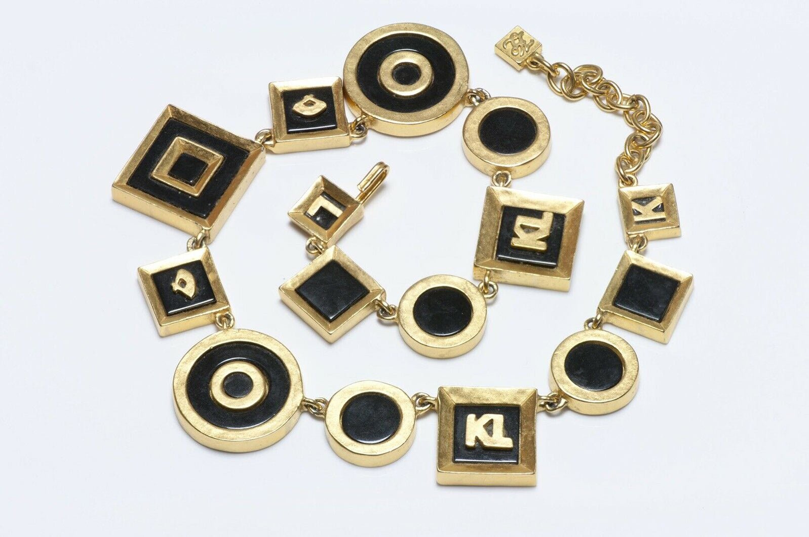 Karl Lagerfeld Paris Black Enamel Logo Fan Necklace