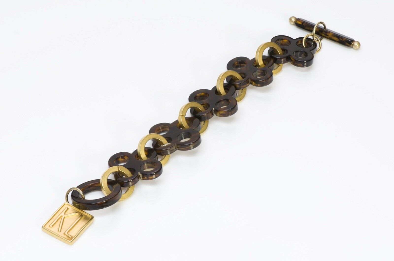 Karl Lagerfeld Paris Brown Faux Tortoise Lucite Logo Chain Bracelet