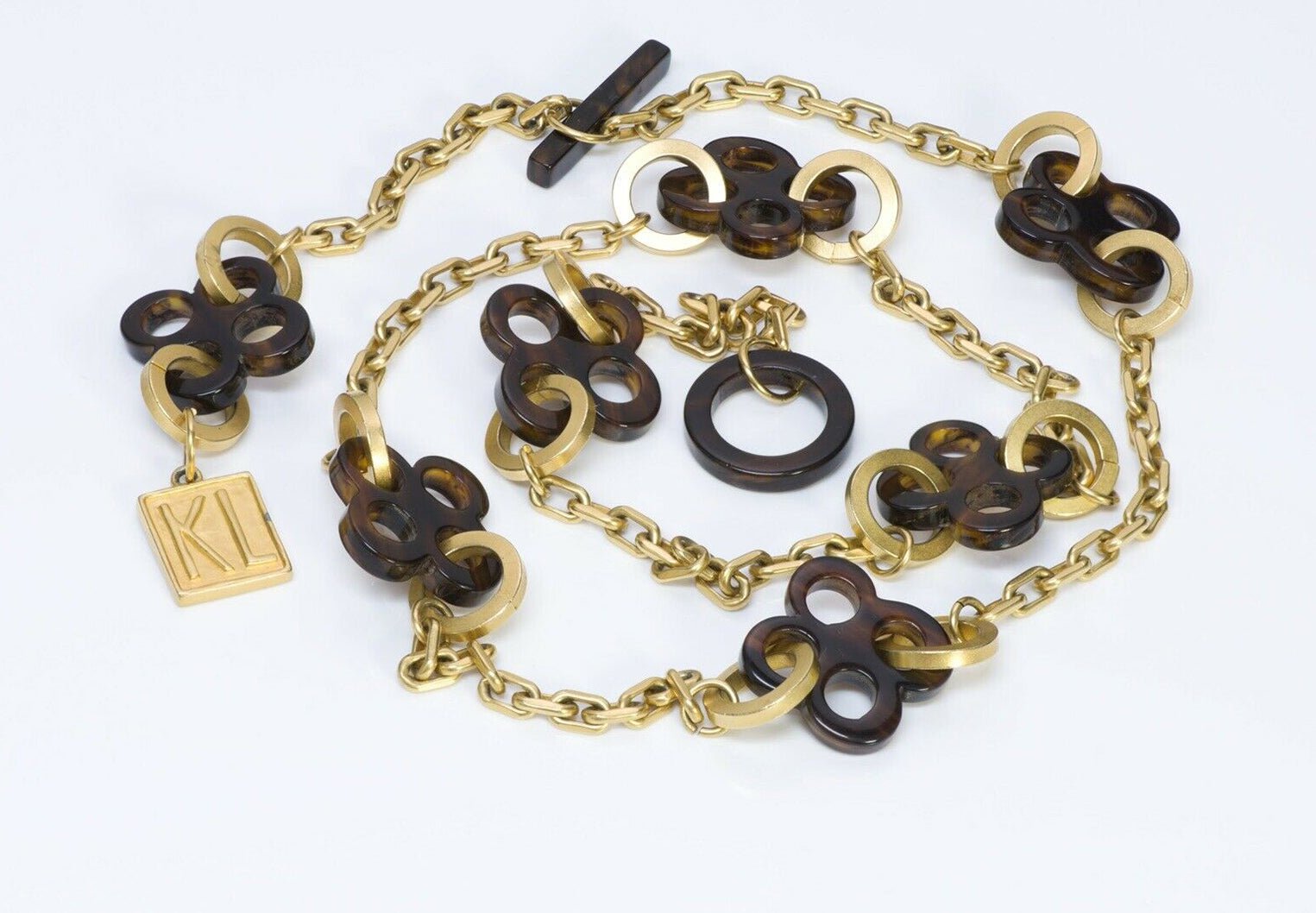 Karl Lagerfeld Paris Brown Lucite Charm Chain Belt Necklace
