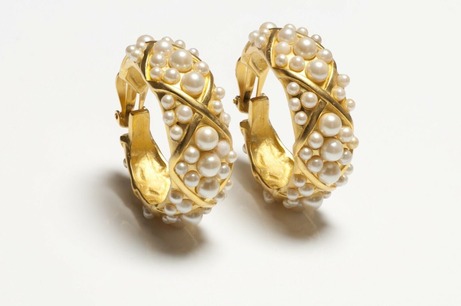 Karl Lagerfeld Paris Gold Plated Faux Pearl Hoop Earrings