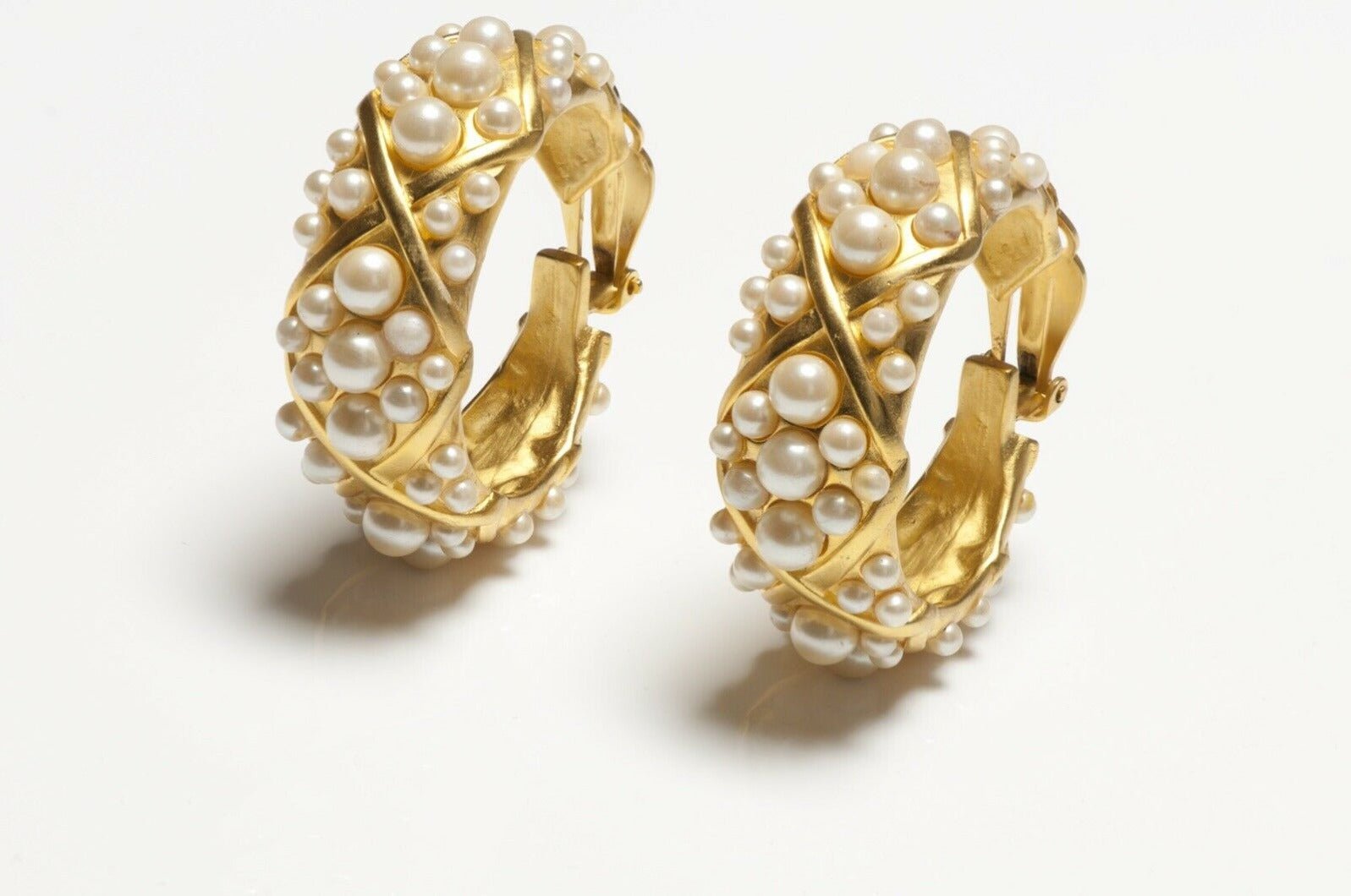 Karl Lagerfeld Paris Gold Plated Faux Pearl Hoop Earrings
