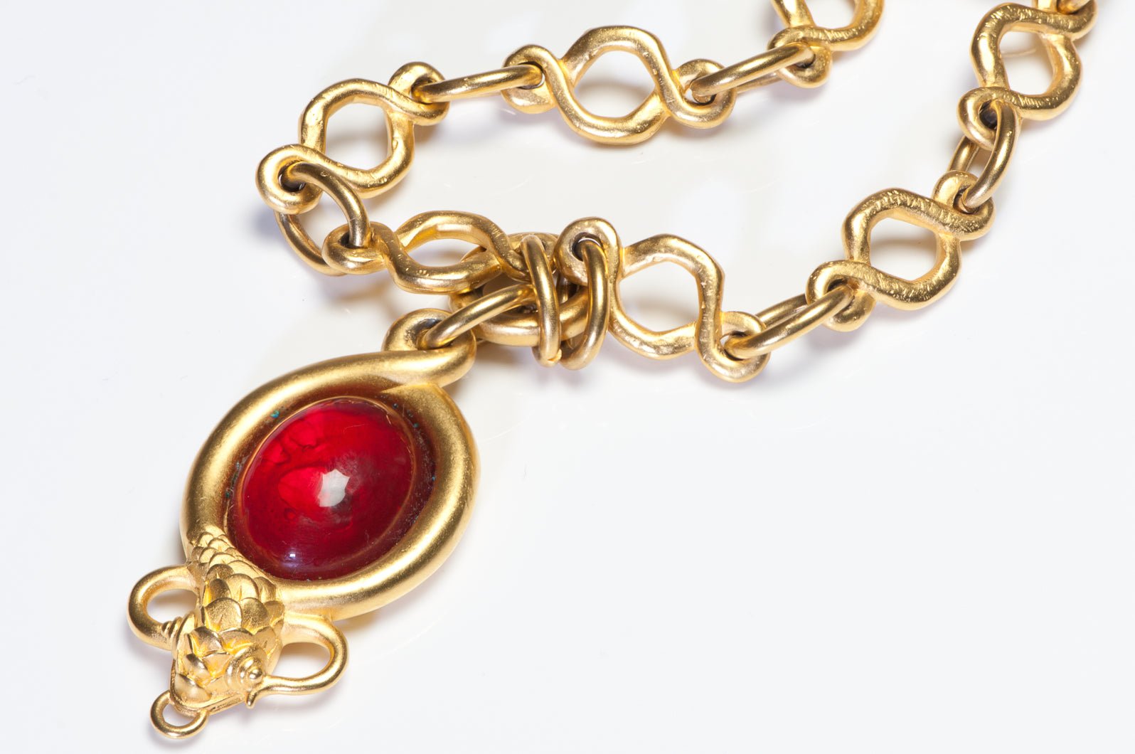 Karl Lagerfeld Paris Gold Plated Red Cabochon Glass Snake Chain Necklace