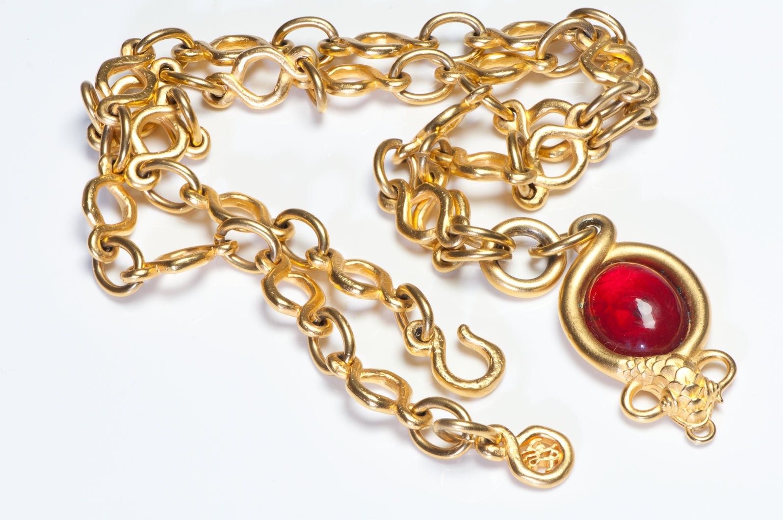 Karl Lagerfeld Paris Gold Plated Red Cabochon Glass Snake Chain Necklace