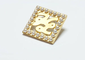 Karl Lagerfeld Paris Pearl Logo Square Brooch