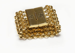 Karl Lagerfeld Paris Wide Gold Plated 5 Chain Logo Bracelet