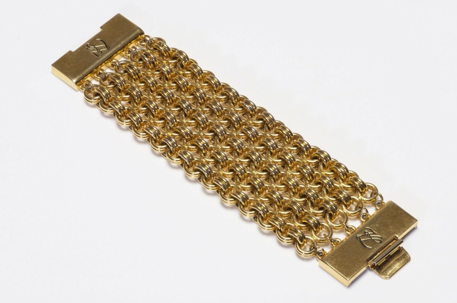 Karl Lagerfeld Paris Wide Gold Plated 5 Chain Logo Bracelet