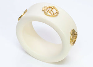 Karl Lagerfeld Paris Wide White Resin Logo Fan Bangle Bracelet