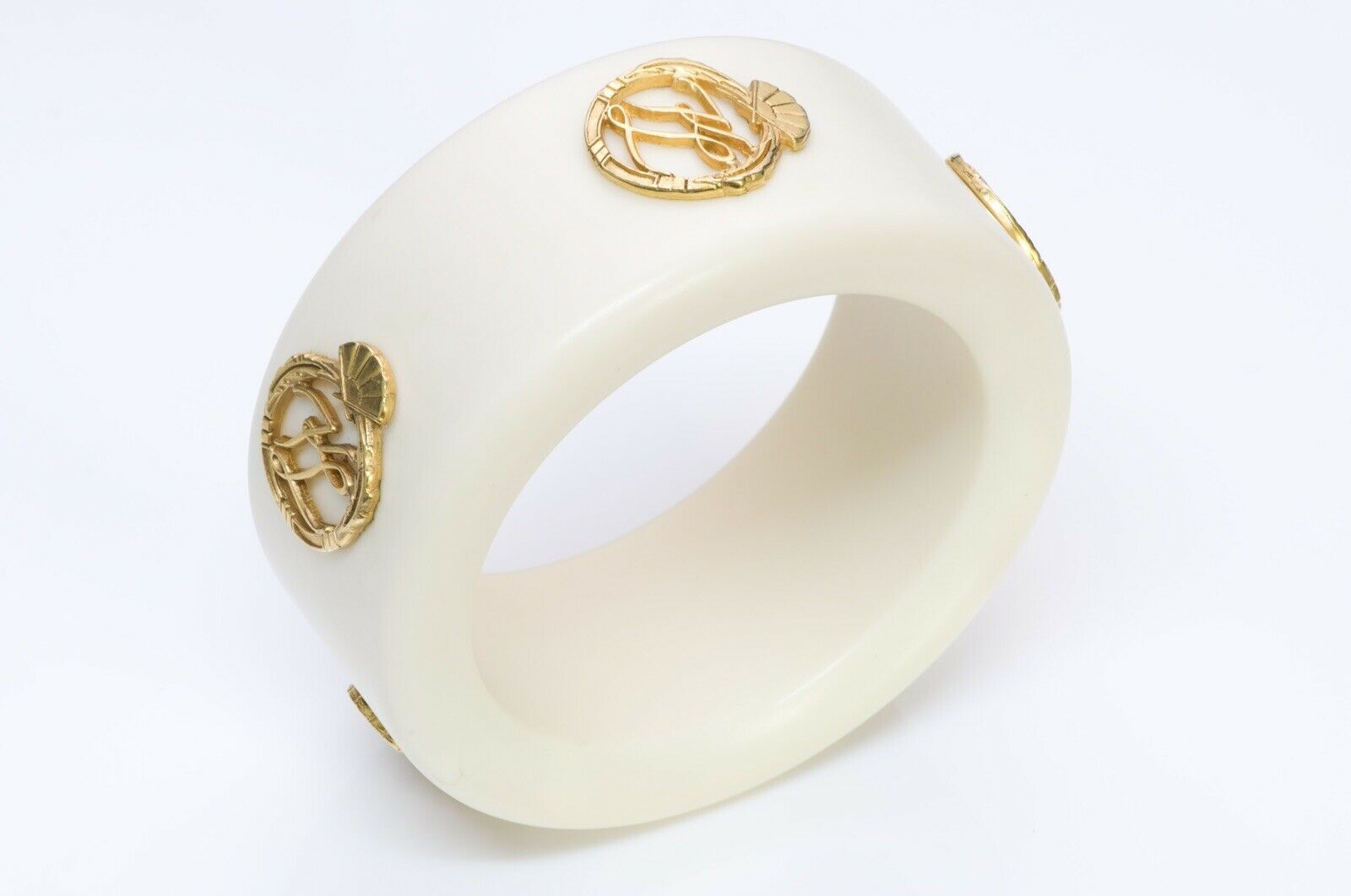 Karl Lagerfeld Paris Wide White Resin Logo Fan Bangle Bracelet