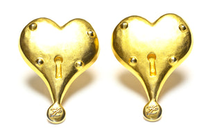 Vintage Karl Lagerfeld Paris Gold Plated Heart Padlock Earrings