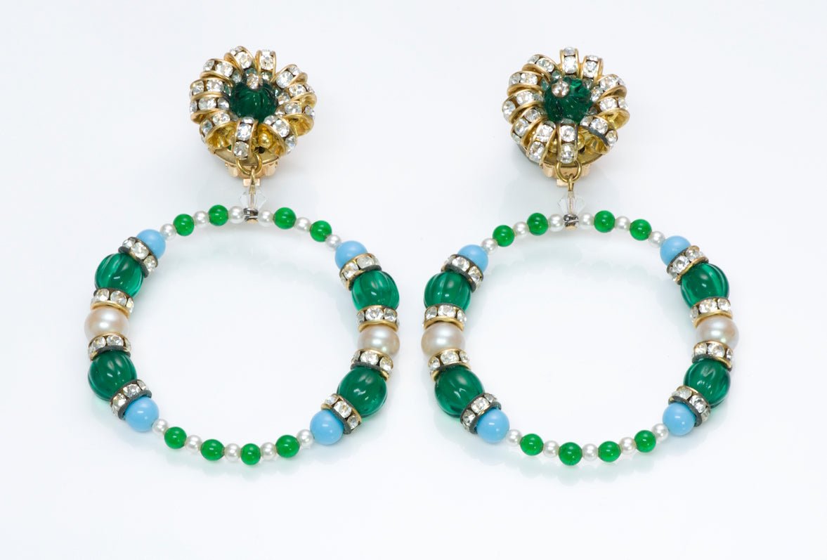 Kenneth Jay Lane Crystal Pearl Hoop Earrings - DSF Antique Jewelry