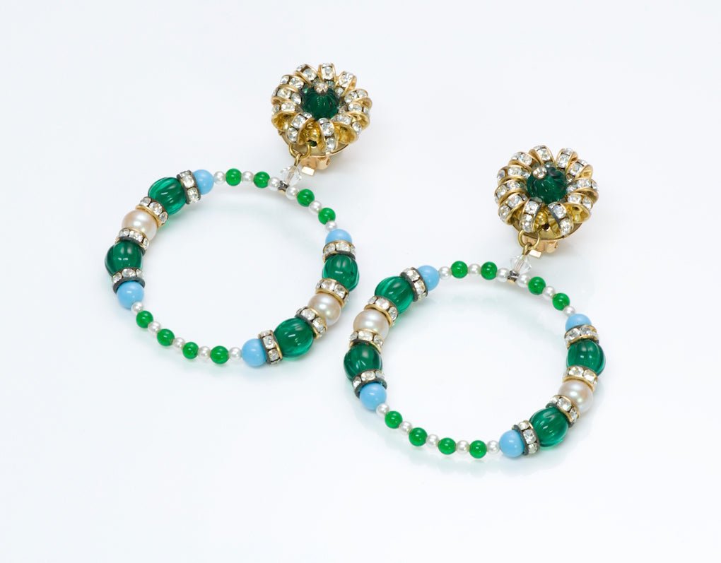 Kenneth Jay Lane Crystal Pearl Hoop Earrings - DSF Antique Jewelry