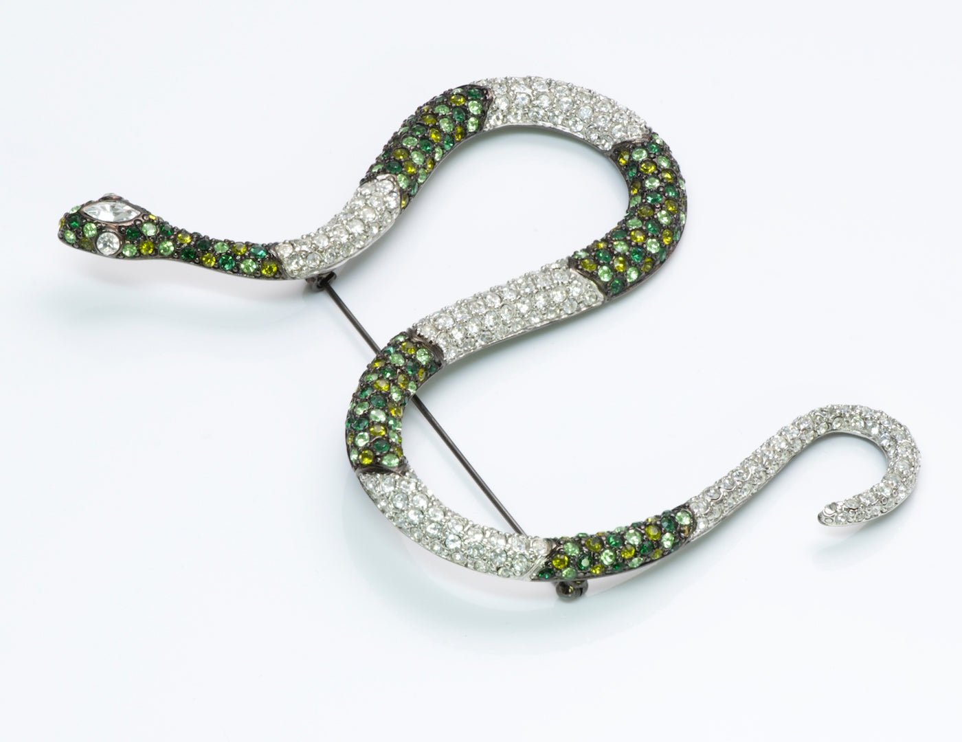 Kenneth Jay Lane Green Crystal Snake Brooch