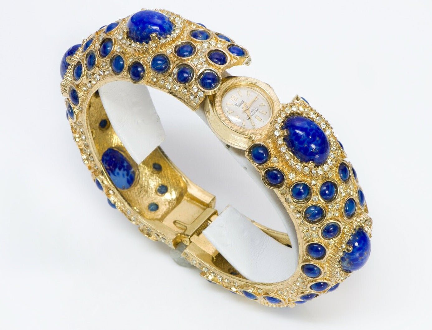 Kenneth Jay Lane KJL 1960’s Blue Cabochon Glass Watch Bracelet
