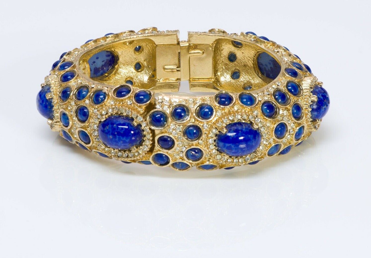 Kenneth Jay Lane KJL 1960’s Blue Cabochon Glass Watch Bracelet